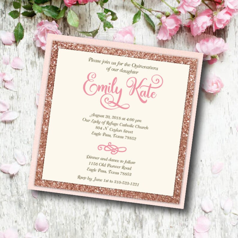 Rose Gold Quinceanera Invitation Rose Gold Sweet 16 Invitation Etsy