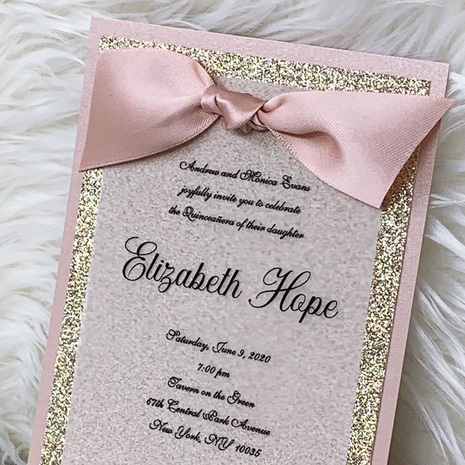 Blush Quinceanera Invitation Rose Gold Quinceanera Invitation Elegant Mauve  Pink Invitation 