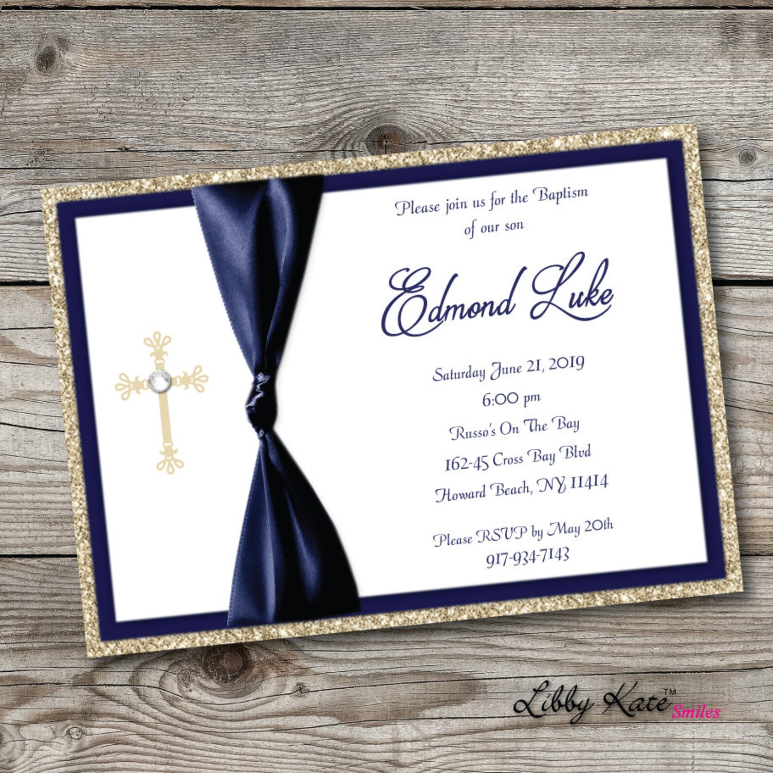 Greek Orthodox Baptism Invitation Navy and Gold Baptism Etsy