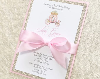 Pink and Gold Quinceanera Invitation Royal Princess Sweet 16 Invitation Elegant Glitter Cinderella Fairy Tale