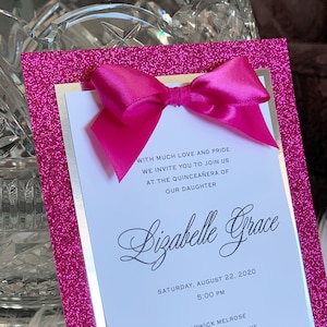 Hot Pink Quinceanera Invitation Elegant Sweet 16 Invitation Glitter Quinceanera Foil Sweet 16 Magenta and Silver