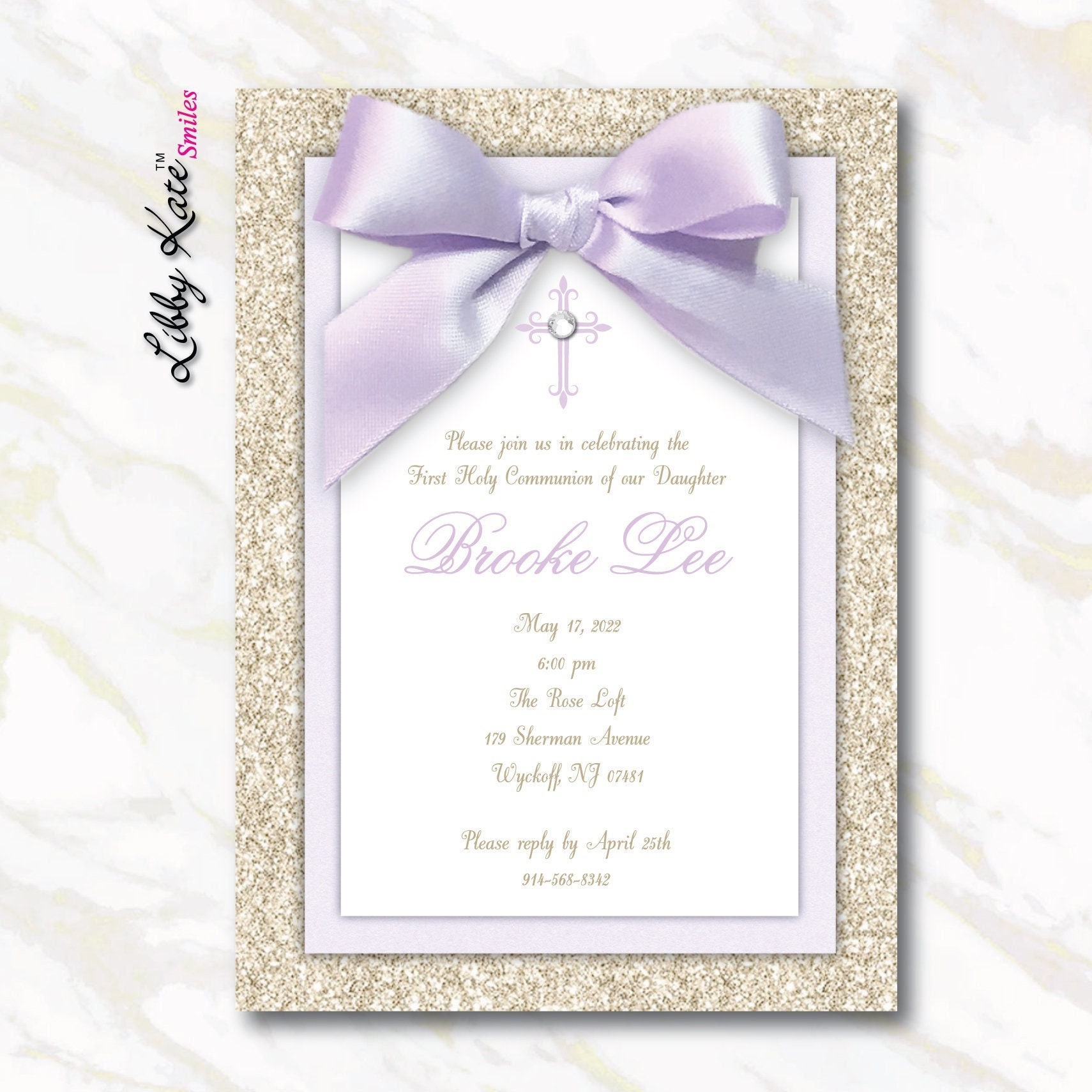 Communion Invitation Purple And Gold First Communion Etsy 日本