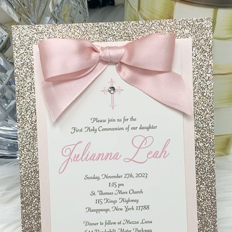 Blush Pink and Gold First Communion Invitation Girl Blush and Gold Holy ...