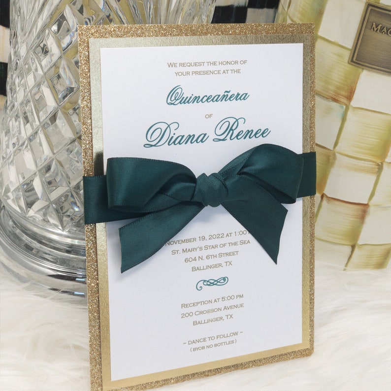 Quinceanera Invitation Emerald Green and Gold Sweet 16 Etsy