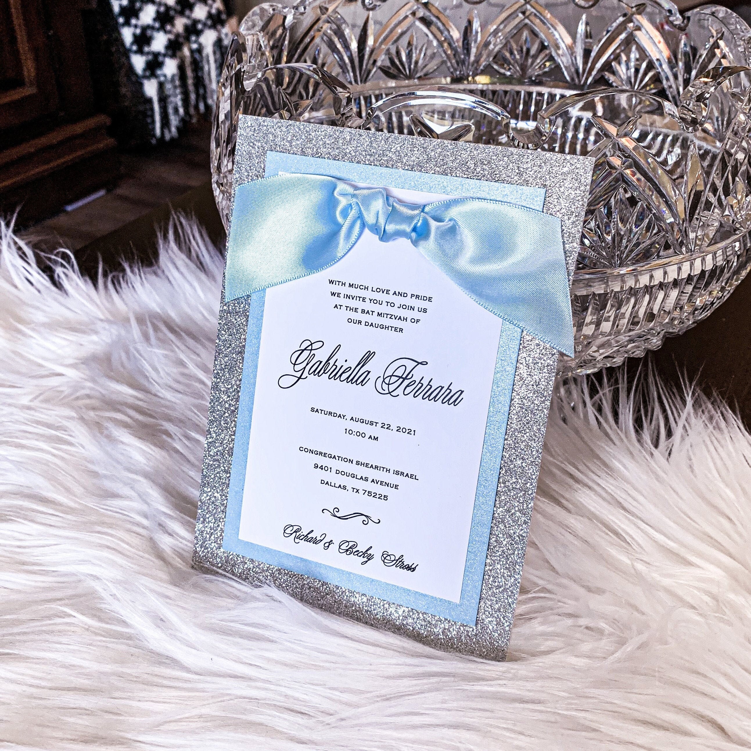 Quinceanera Invitations, Silver and Blue Glitter Quinceanera Invitations,  Sapphire Blue Quinceanera Invitation, Printable Quince Invitations 