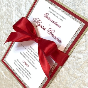 Red Quinceanera Invitation Red and Gold Sweet 16 Elegant Quinceanera Invitation