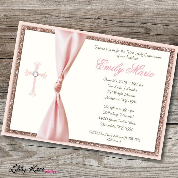 rose gold christening invitations