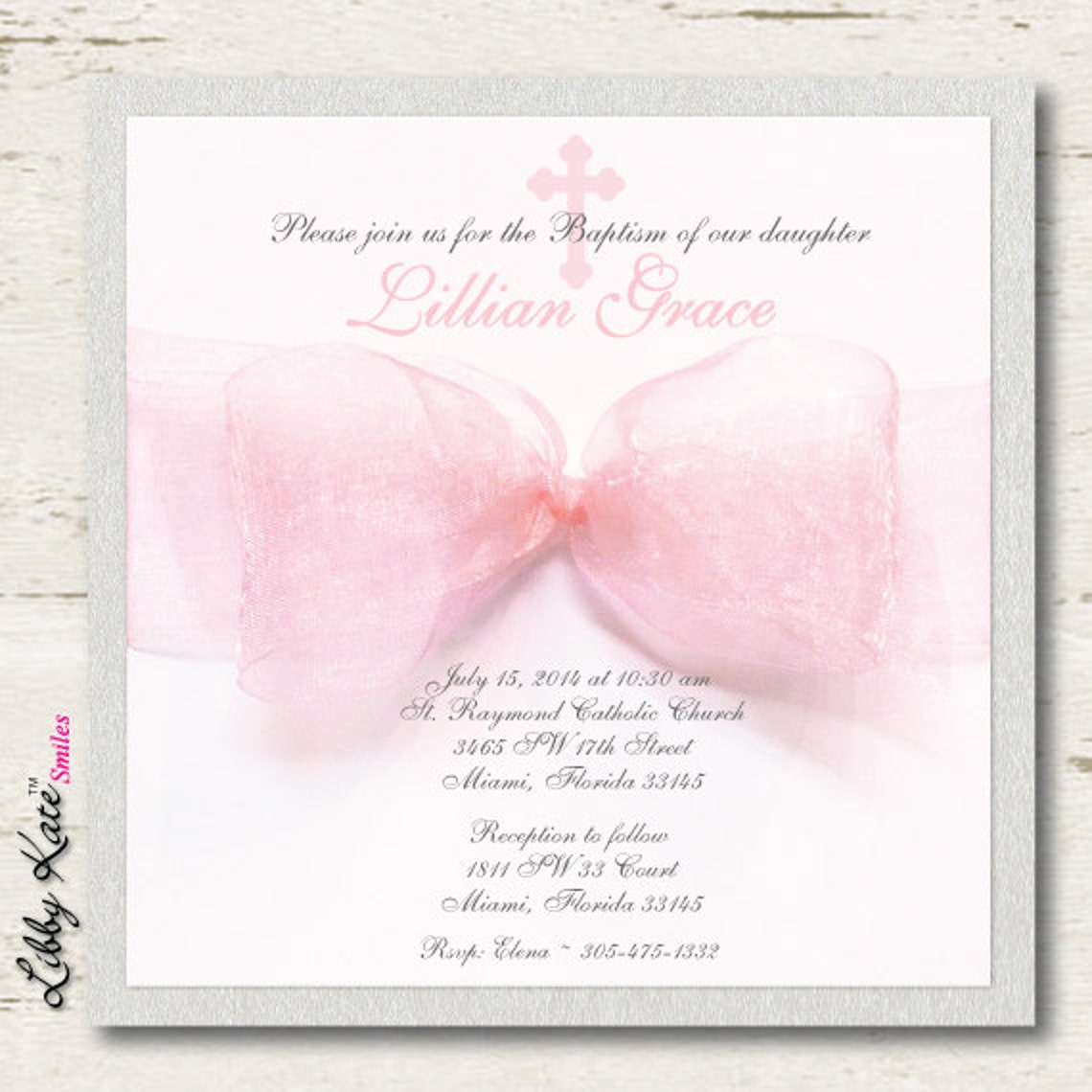 Baptism Invitation Girl Christening Invitation Pink and Silver Etsy