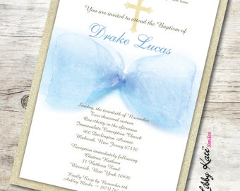 Boy Baptism Invitation Boy Christening Invitation Blue and Gold