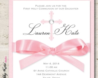 Girl First Communion Invitation Girl Elegant Communion Invitation Pink