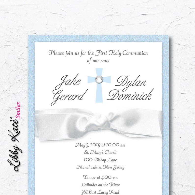 Twin Baptism Invitation Boy Baptism Invitation Boy Twin Etsy