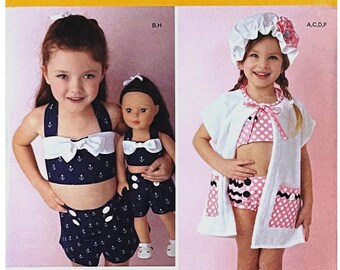 Simplicity Pattern 1380 - Child's Swimsuit, Play Suit, Cover Up, Hat, Accessories - Sizes 3 - 8 and Play Suit for 18" Doll