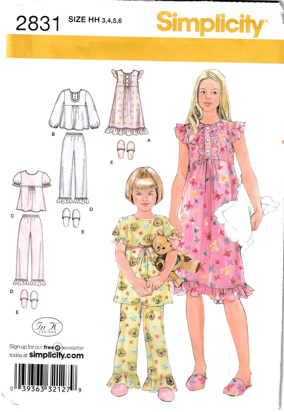 Simplicity Pattern 2831 Child's Ruffled Nightgown and Etsy