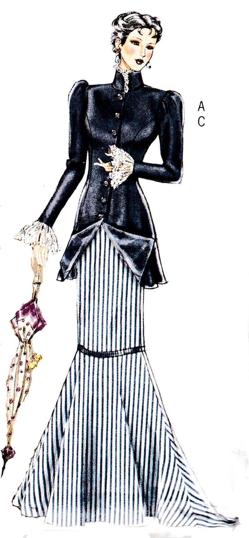 Steampunk or SCA Misses Early 20th Century Princess-Seamed Jacket and Full Skirt with a Slight Train Sz 8-22 Butterick Pattern B4954