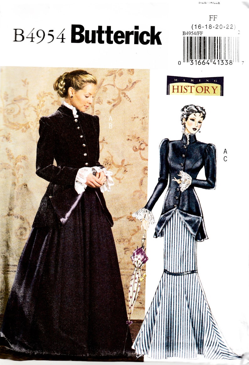 Steampunk or SCA Misses Early 20th Century Princess-Seamed Jacket and Full Skirt with a Slight Train Sz 8-22 Butterick Pattern B4954