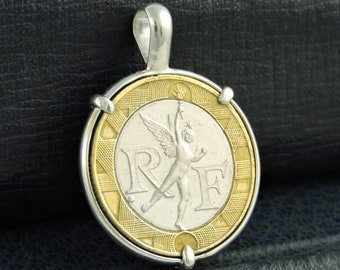 French Coin Jewelry with Vintage 10 Franc in Handmade Sterling Silver Pendant Setting