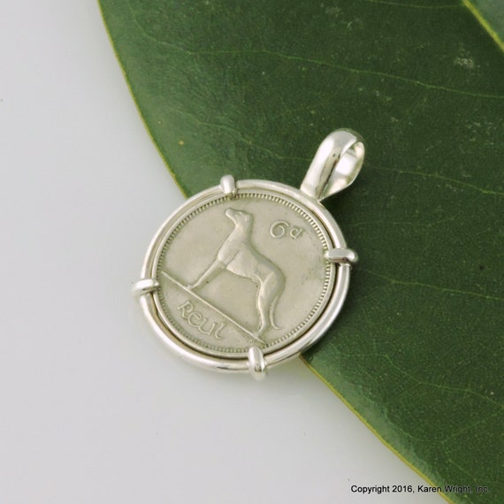 Vintage Irish Hound Coin in Handmade Pendant Setting