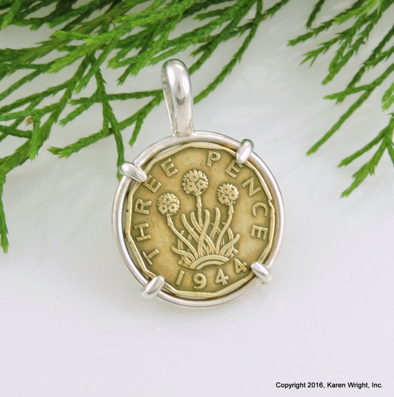 English Coin Jewelry with Vintage George VI Threepence in Handmade Setting