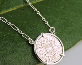 Art Deco Silver Coin Necklace, 1926 Austrian Half Schilling, Handmade Sterling Silver
