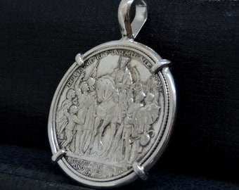 German Coin Jewelry with Antique 1913 Wilhelm II 2 Mark in Handmade Sterling Silver Pendant Setting