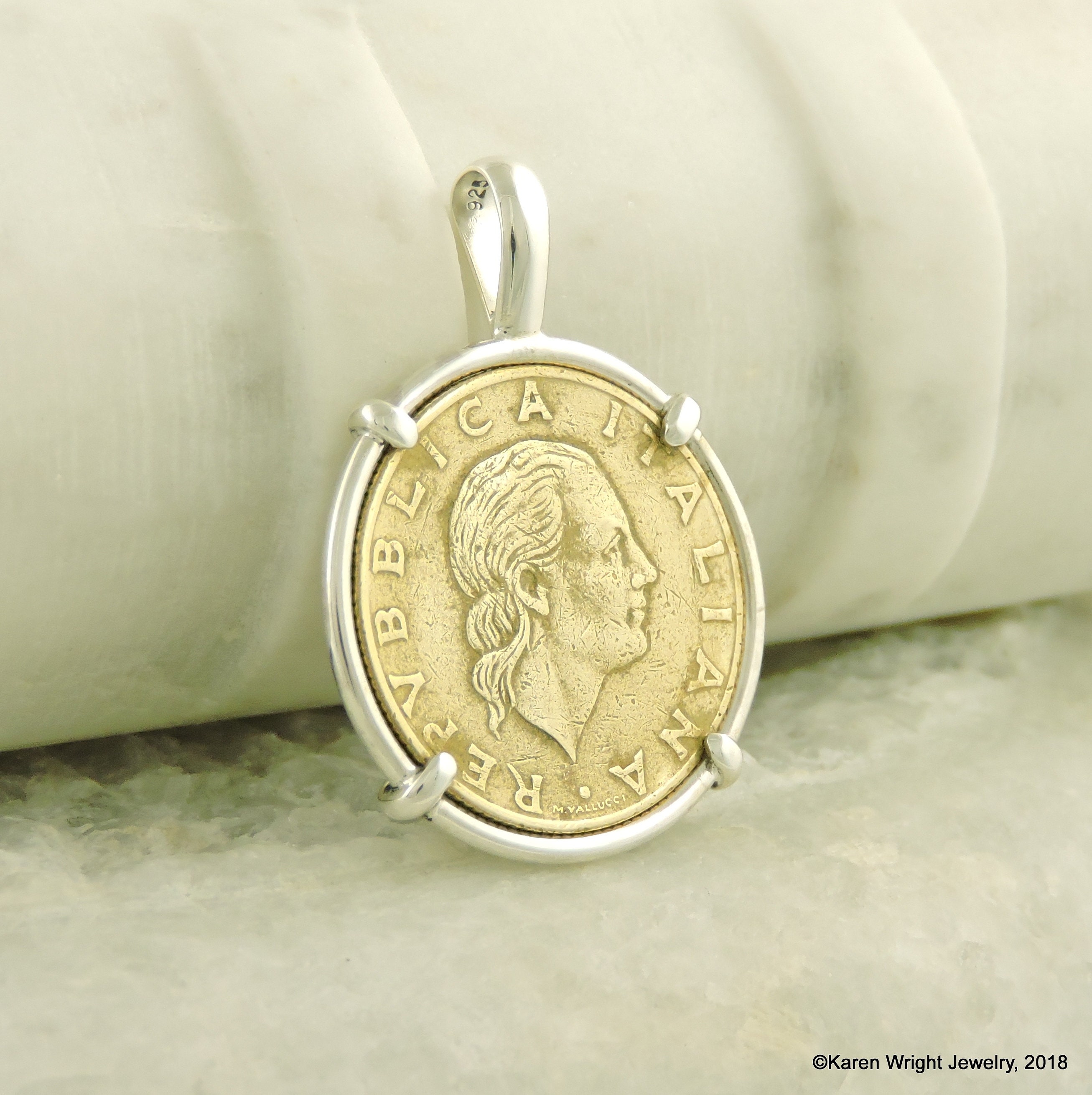 ITAOR Italy 925 Sterling Gold Vermeil 200 Lira Coin Hollow Chunky Curb -  Ruby Lane
