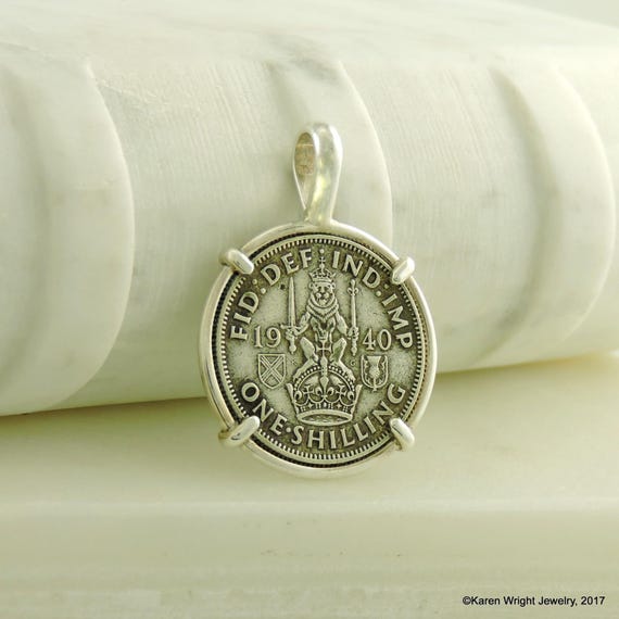 Scottish Coin Jewelry with Vintage UK Scottish Version One Shilling in Handmade Sterling Silver Pendant Setting
