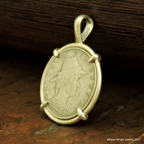 Austria Tyrol Coin Jewelry with Antique 10 Groschen in Handmade Sterling Silver Pendant Setting