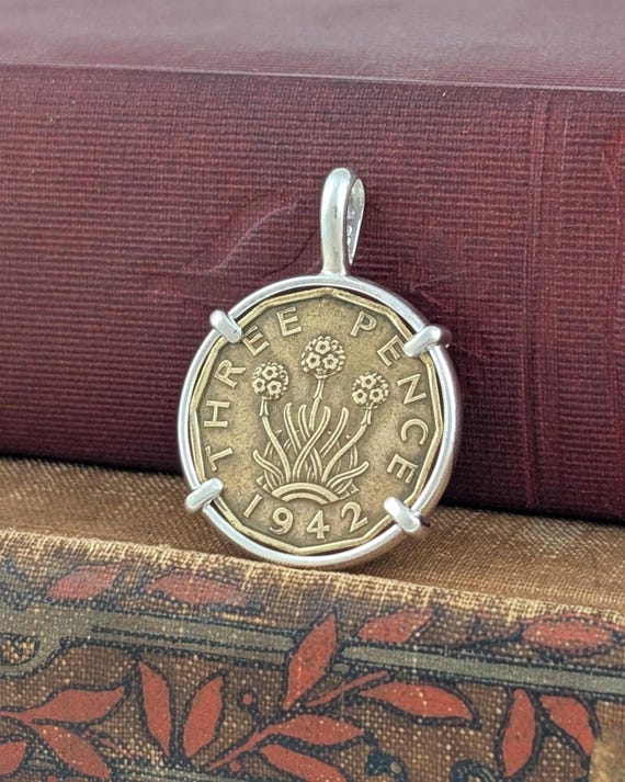 English Coin Jewelry with Vintage George VI Threepence in Handmade Setting