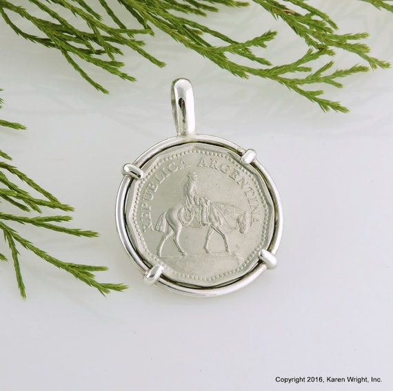 Argentina Coin Jewelry with Vintage Argentina Horse Coin in Handmade Pendant Setting