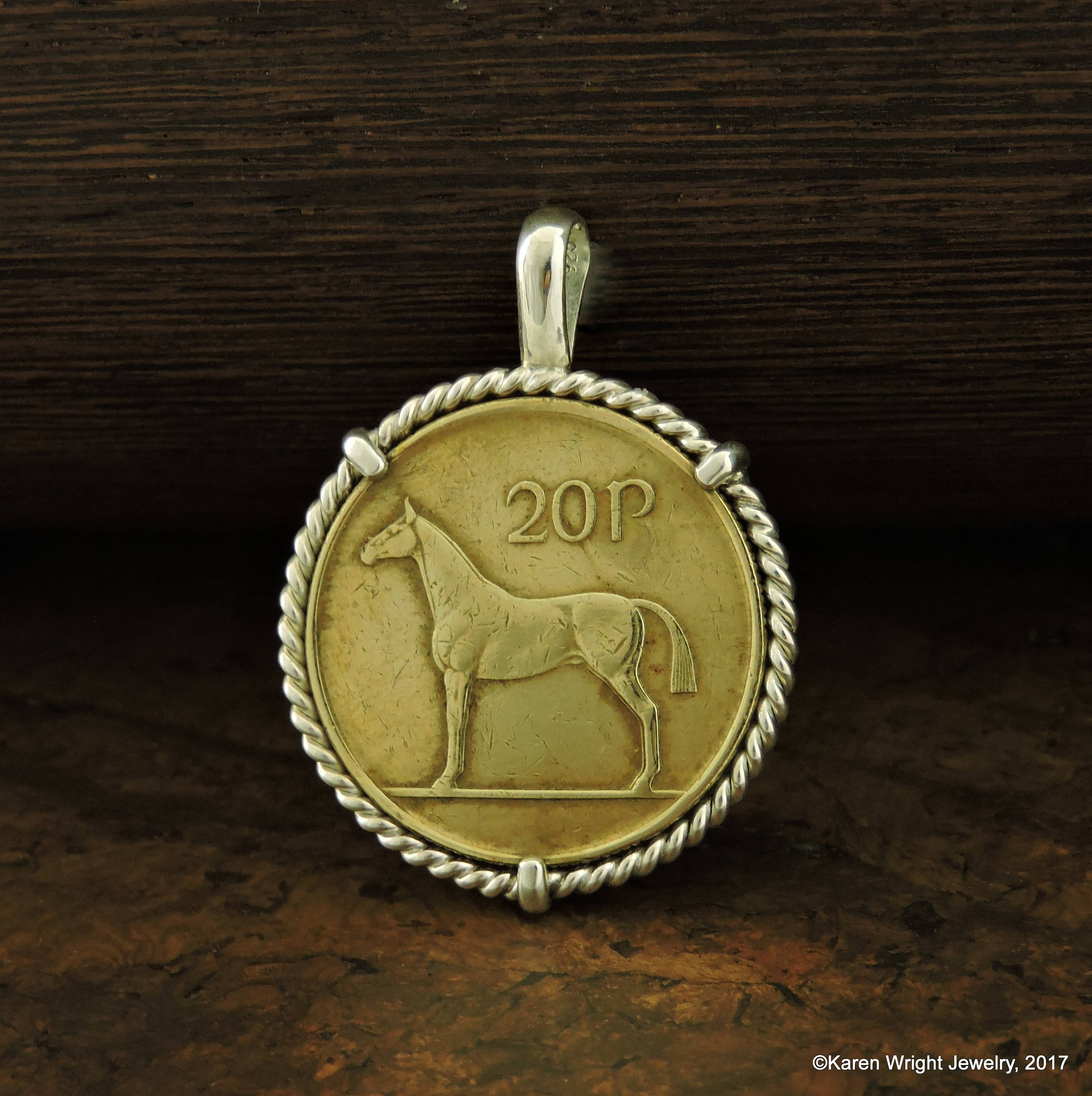 Irish 20P Brass Horse Coin with 21 inch sterling chain