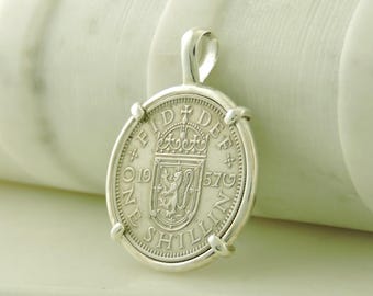 Scottish Coin Jewelry with Vintage Scottish Crest One Shilling in Handmade Sterling Silver Pendant Setting