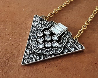 Art Deco Gatsby Necklace: Geometric Crystal Pyramid Pendant