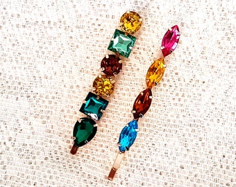 Concorde hair clip multi-coloured stones antique bronze