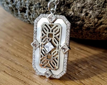 Pendentif Vintage Argent Massif & Nacre - Style Art Déco Élégant - Occasion