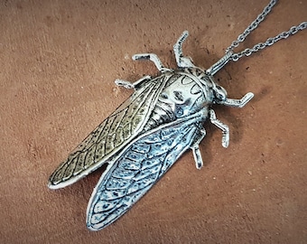 Vintage Style Cicada Necklace silver pendant insect jewelry meaningful spiritual symbolic gifts change transformation reincarnation life