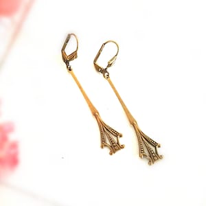 Vintage Art Deco oxidierte Messingohrringe: Geometrischer Statement Schmuck