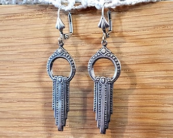 Art Deco Silver Drop Earrings: Geometric Urban Architecture Vintage Style