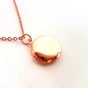 Tiny Rose Gold Locket Necklace minimalist dainty small layering feminine cute simple gift for her love keepsake romantic Valentine&#39;s day