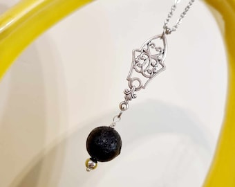 Lava Bead Perfume Diffuser Necklace: Stainless Steel Aromatherapy Pendant