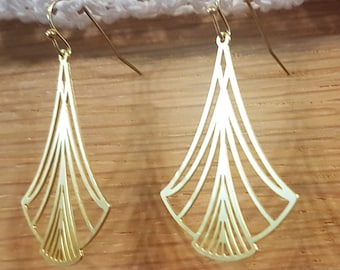 Brincos geométricos Art Déco: pingente em forma de leque em latão ou prata com corte a laser