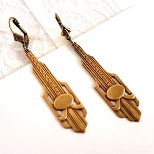 Vintage Art Deco Bronze Statement-Ohrringe: Lange geometrische Ohrhänger