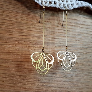 Gold Flower Pendulum Earrings: Brass Art Deco Statement Jewelry