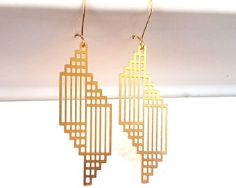 Art Deco Geometric Abstract Drop Earrings gold brass geo modern minimalist dangle statement trending elegant gift for her Mother's day