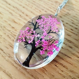 Pressed Flower Cherry Blossom Sakura Glass Drop Pendant Necklace Plum floral pendant spring pink purple blooms dry flowers tree rebirth love