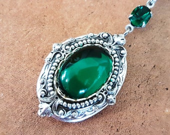 Colar com medalhão vitoriano verde esmeralda: pingente com foto ornamentada