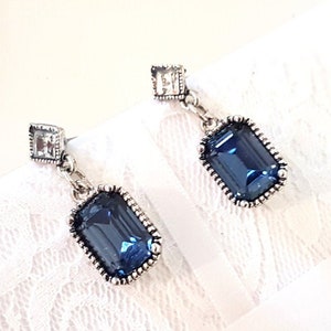 Vintage Art-Deco-Stil Saphirkristallohrringe Brautsilber geometrisches Rechteck montana blaues Quadrat Retro-Chic Antike Gatsby-Hochzeit
