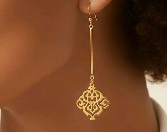 Gold Jugendstil Ohrringe: Filigrane Messing Ohrhänger
