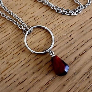 Pomegranate Seed Necklace: Stainless Steel O-Ring, Persephone Mythology