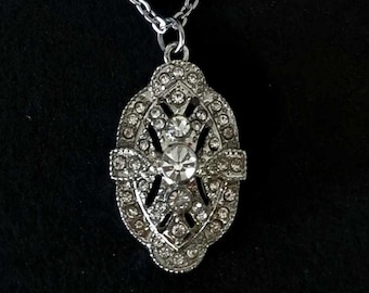 Kristall Anhänger Halskette: Vintage Gatsby Style, 46 cm Kette