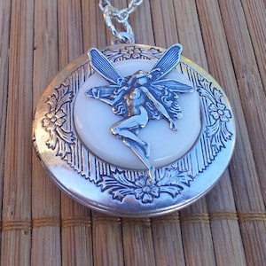 Moon Fairy Silver Locket Necklace - mythical magic night lunar dancing pixie elf fay fantasy full moon dance elfin moonlight